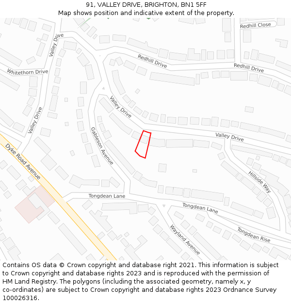 91, VALLEY DRIVE, BRIGHTON, BN1 5FF: Location map and indicative extent of plot