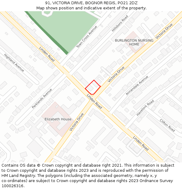 91, VICTORIA DRIVE, BOGNOR REGIS, PO21 2DZ: Location map and indicative extent of plot