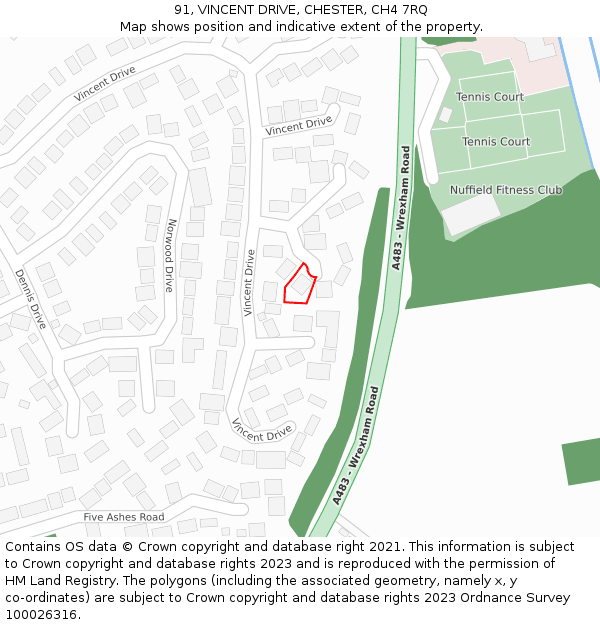 91, VINCENT DRIVE, CHESTER, CH4 7RQ: Location map and indicative extent of plot