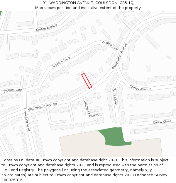 91, WADDINGTON AVENUE, COULSDON, CR5 1QJ: Location map and indicative extent of plot