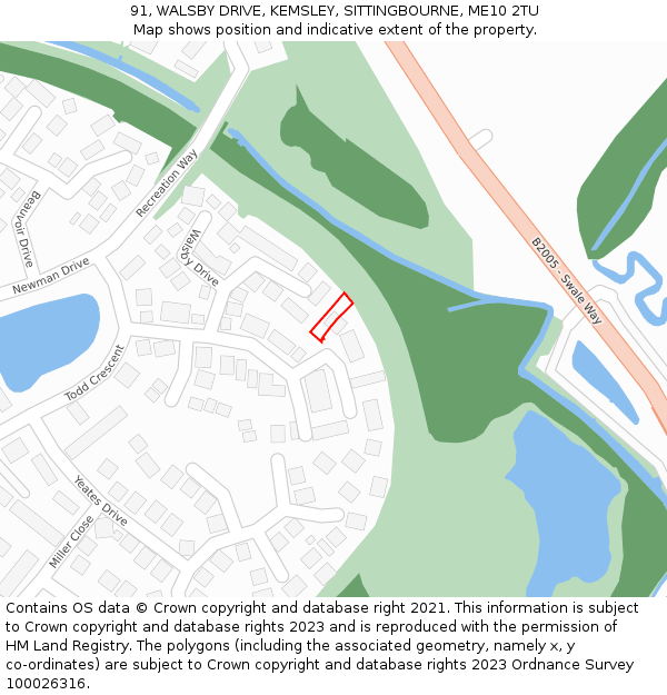 91, WALSBY DRIVE, KEMSLEY, SITTINGBOURNE, ME10 2TU: Location map and indicative extent of plot