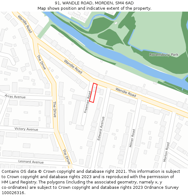 91, WANDLE ROAD, MORDEN, SM4 6AD: Location map and indicative extent of plot