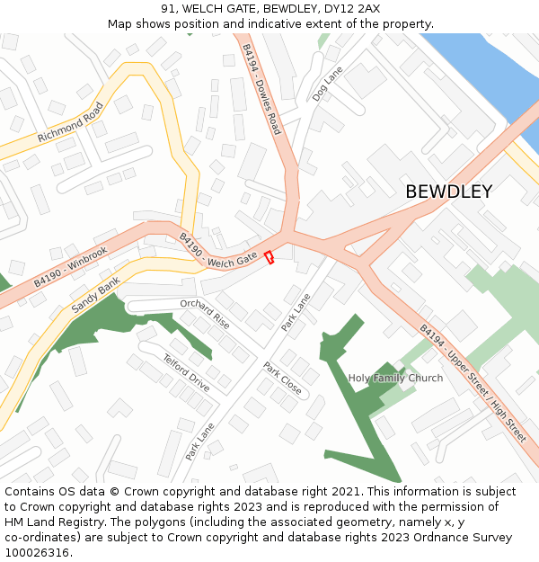 91, WELCH GATE, BEWDLEY, DY12 2AX: Location map and indicative extent of plot