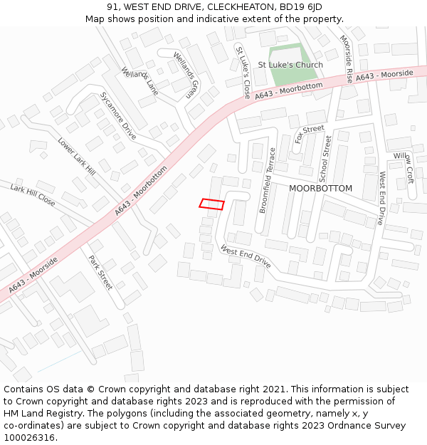 91, WEST END DRIVE, CLECKHEATON, BD19 6JD: Location map and indicative extent of plot