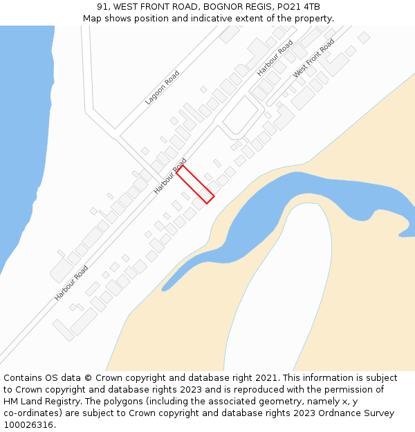 91, WEST FRONT ROAD, BOGNOR REGIS, PO21 4TB: Location map and indicative extent of plot