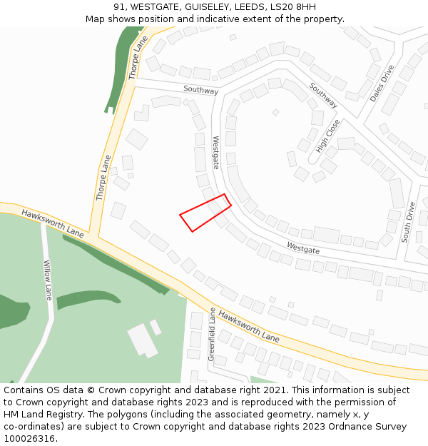 91, WESTGATE, GUISELEY, LEEDS, LS20 8HH: Location map and indicative extent of plot