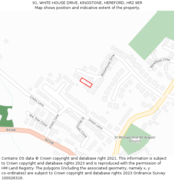 91, WHITE HOUSE DRIVE, KINGSTONE, HEREFORD, HR2 9ER: Location map and indicative extent of plot