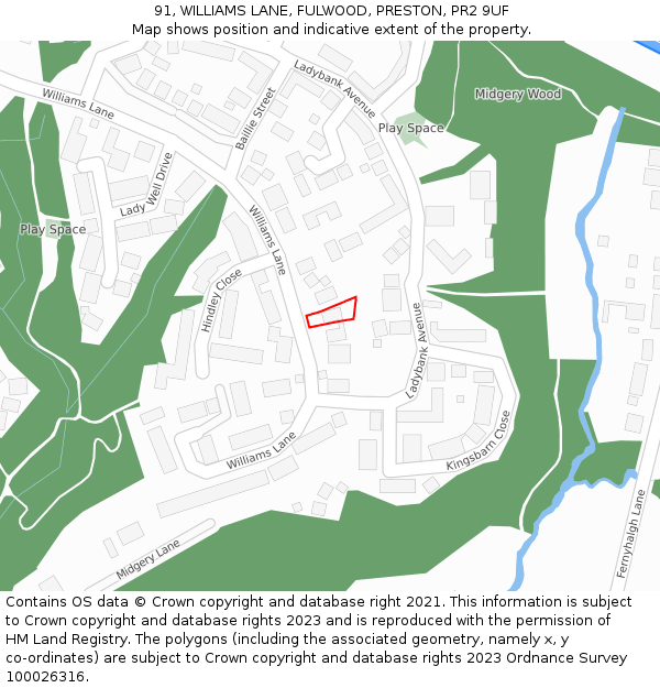 91, WILLIAMS LANE, FULWOOD, PRESTON, PR2 9UF: Location map and indicative extent of plot