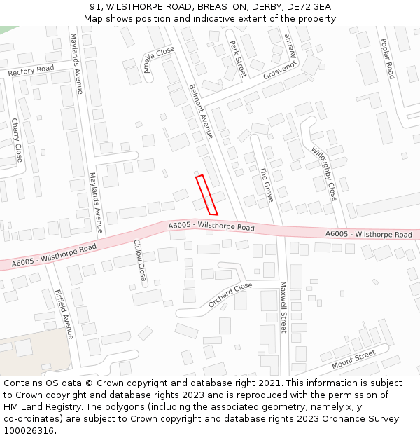 91, WILSTHORPE ROAD, BREASTON, DERBY, DE72 3EA: Location map and indicative extent of plot
