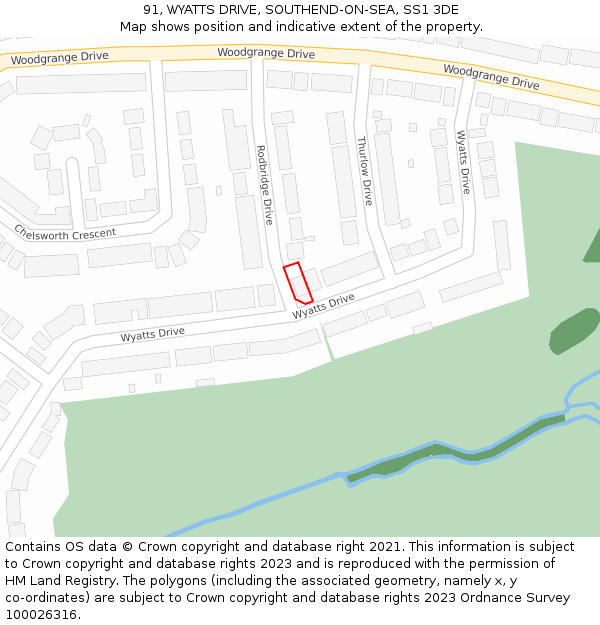 91, WYATTS DRIVE, SOUTHEND-ON-SEA, SS1 3DE: Location map and indicative extent of plot