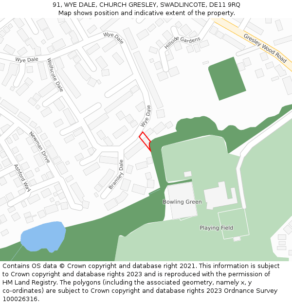 91, WYE DALE, CHURCH GRESLEY, SWADLINCOTE, DE11 9RQ: Location map and indicative extent of plot