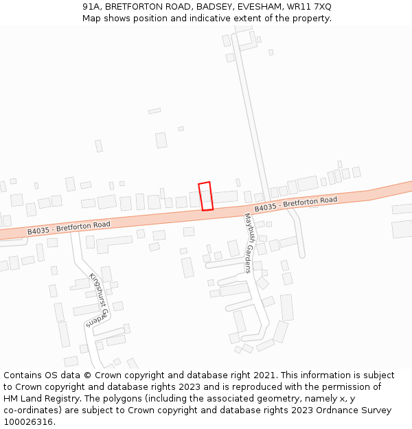 91A, BRETFORTON ROAD, BADSEY, EVESHAM, WR11 7XQ: Location map and indicative extent of plot