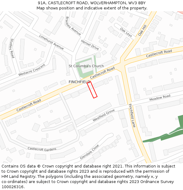 91A, CASTLECROFT ROAD, WOLVERHAMPTON, WV3 8BY: Location map and indicative extent of plot