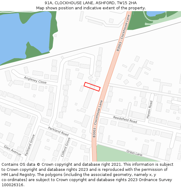 91A, CLOCKHOUSE LANE, ASHFORD, TW15 2HA: Location map and indicative extent of plot