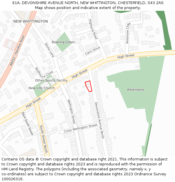 91A, DEVONSHIRE AVENUE NORTH, NEW WHITTINGTON, CHESTERFIELD, S43 2AS: Location map and indicative extent of plot