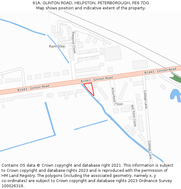 91A, GLINTON ROAD, HELPSTON, PETERBOROUGH, PE6 7DG: Location map and indicative extent of plot