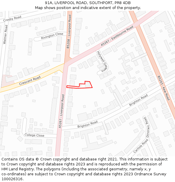 91A, LIVERPOOL ROAD, SOUTHPORT, PR8 4DB: Location map and indicative extent of plot