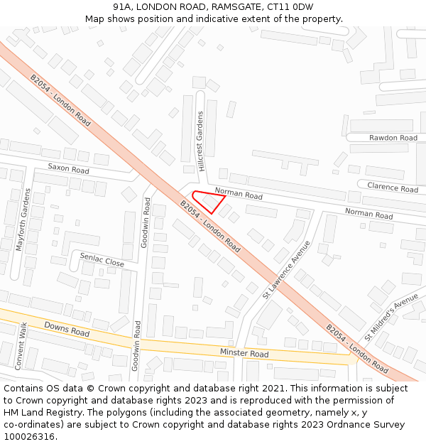 91A, LONDON ROAD, RAMSGATE, CT11 0DW: Location map and indicative extent of plot