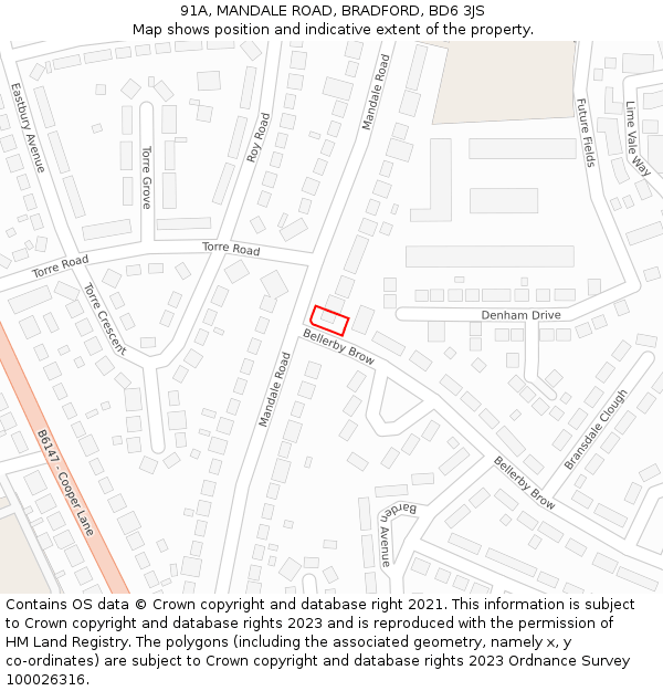 91A, MANDALE ROAD, BRADFORD, BD6 3JS: Location map and indicative extent of plot