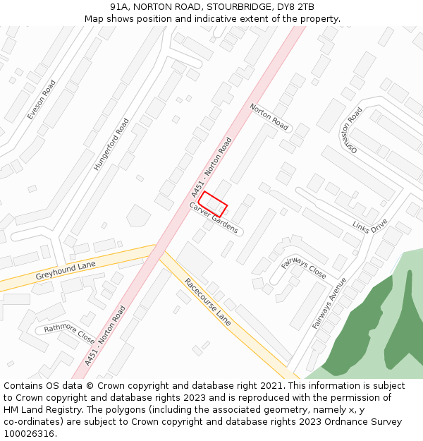 91A, NORTON ROAD, STOURBRIDGE, DY8 2TB: Location map and indicative extent of plot