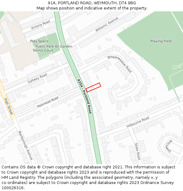 91A, PORTLAND ROAD, WEYMOUTH, DT4 9BG: Location map and indicative extent of plot