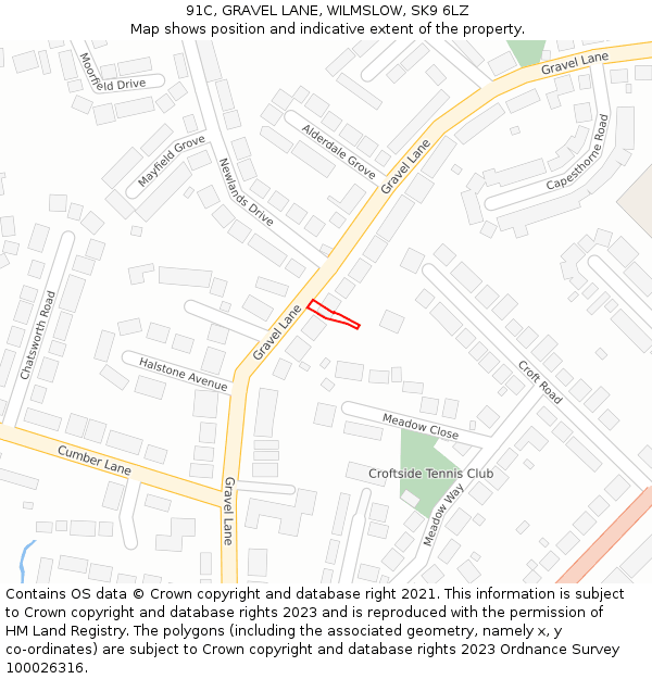 91C, GRAVEL LANE, WILMSLOW, SK9 6LZ: Location map and indicative extent of plot