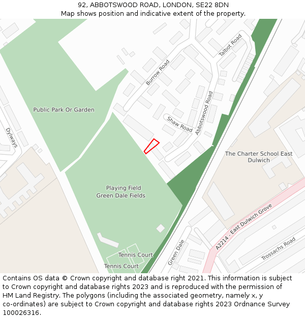 92, ABBOTSWOOD ROAD, LONDON, SE22 8DN: Location map and indicative extent of plot