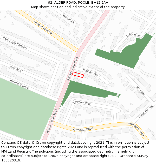 92, ALDER ROAD, POOLE, BH12 2AH: Location map and indicative extent of plot