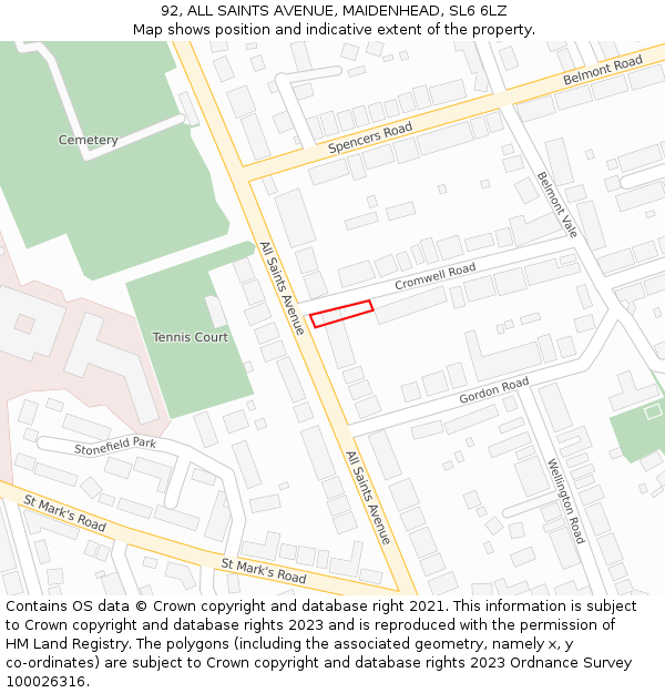 92, ALL SAINTS AVENUE, MAIDENHEAD, SL6 6LZ: Location map and indicative extent of plot