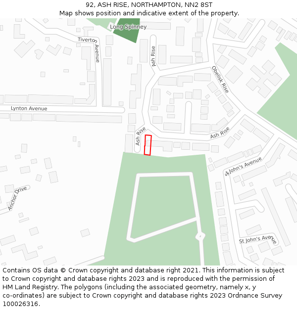 92, ASH RISE, NORTHAMPTON, NN2 8ST: Location map and indicative extent of plot