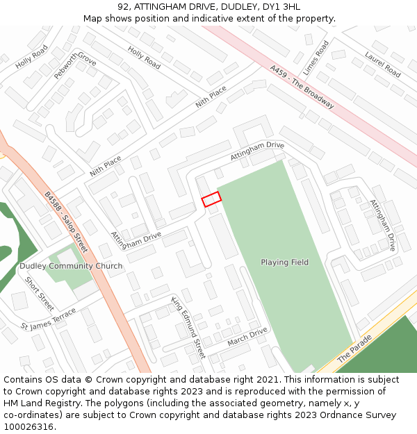 92, ATTINGHAM DRIVE, DUDLEY, DY1 3HL: Location map and indicative extent of plot