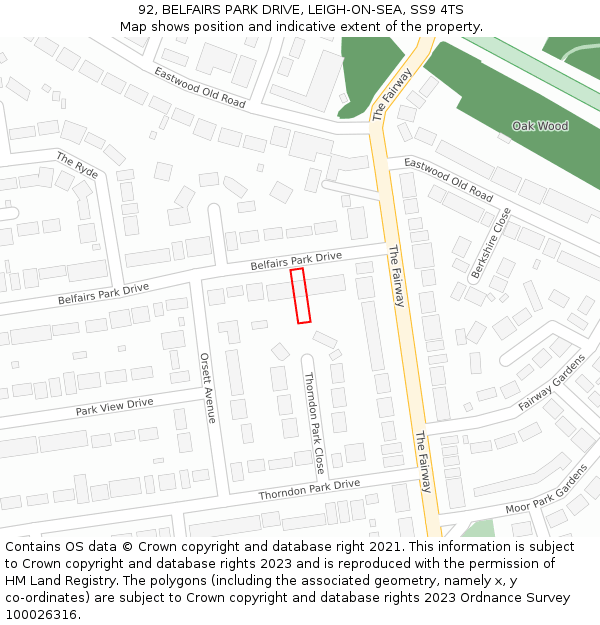 92, BELFAIRS PARK DRIVE, LEIGH-ON-SEA, SS9 4TS: Location map and indicative extent of plot