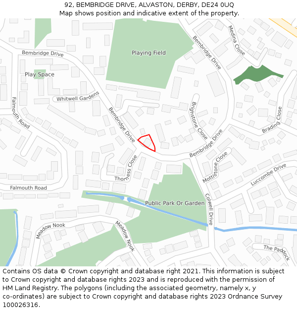 92, BEMBRIDGE DRIVE, ALVASTON, DERBY, DE24 0UQ: Location map and indicative extent of plot