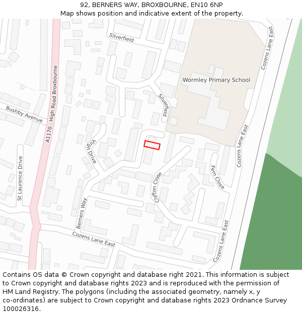 92, BERNERS WAY, BROXBOURNE, EN10 6NP: Location map and indicative extent of plot