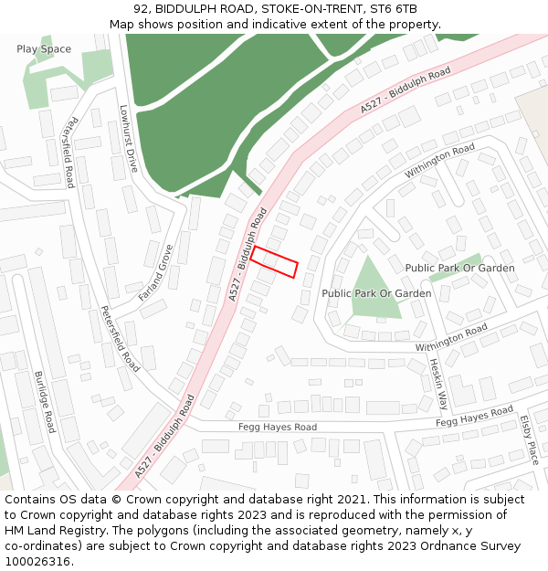 92, BIDDULPH ROAD, STOKE-ON-TRENT, ST6 6TB: Location map and indicative extent of plot