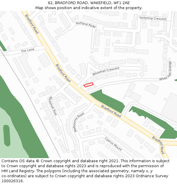 92, BRADFORD ROAD, WAKEFIELD, WF1 2AE: Location map and indicative extent of plot