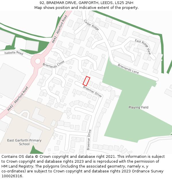 92, BRAEMAR DRIVE, GARFORTH, LEEDS, LS25 2NH: Location map and indicative extent of plot