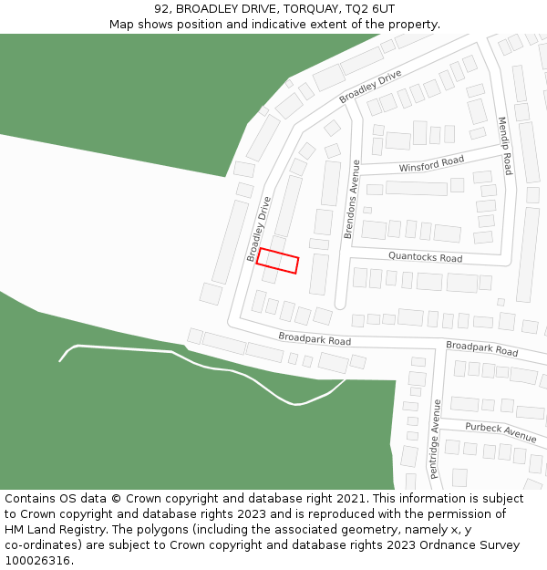 92, BROADLEY DRIVE, TORQUAY, TQ2 6UT: Location map and indicative extent of plot