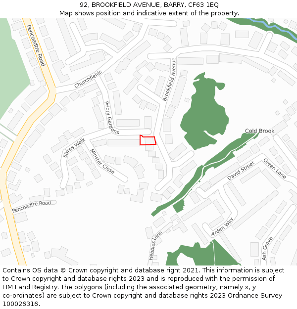 92, BROOKFIELD AVENUE, BARRY, CF63 1EQ: Location map and indicative extent of plot