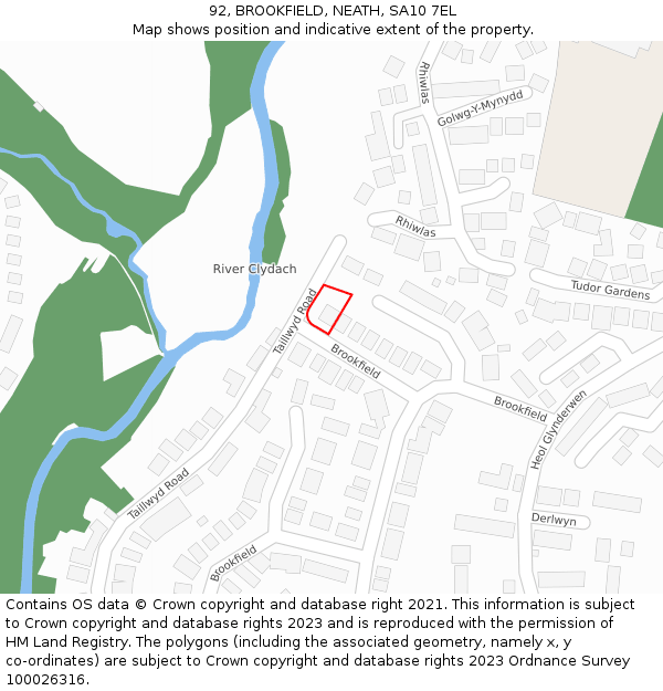 92, BROOKFIELD, NEATH, SA10 7EL: Location map and indicative extent of plot