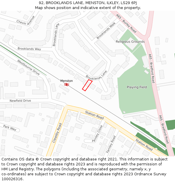 92, BROOKLANDS LANE, MENSTON, ILKLEY, LS29 6PJ: Location map and indicative extent of plot