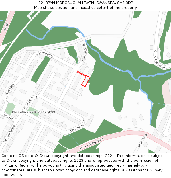 92, BRYN MORGRUG, ALLTWEN, SWANSEA, SA8 3DP: Location map and indicative extent of plot