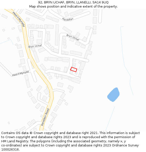 92, BRYN UCHAF, BRYN, LLANELLI, SA14 9UQ: Location map and indicative extent of plot