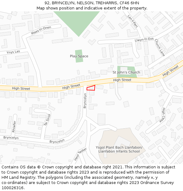 92, BRYNCELYN, NELSON, TREHARRIS, CF46 6HN: Location map and indicative extent of plot