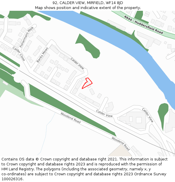 92, CALDER VIEW, MIRFIELD, WF14 8JD: Location map and indicative extent of plot