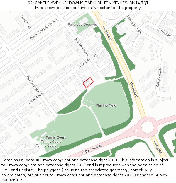 92, CANTLE AVENUE, DOWNS BARN, MILTON KEYNES, MK14 7QT: Location map and indicative extent of plot