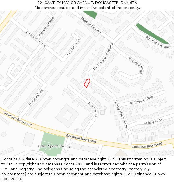 92, CANTLEY MANOR AVENUE, DONCASTER, DN4 6TN: Location map and indicative extent of plot