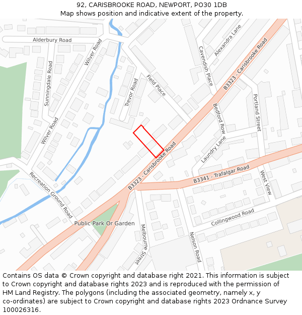 92, CARISBROOKE ROAD, NEWPORT, PO30 1DB: Location map and indicative extent of plot