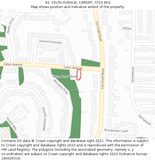 92, CELYN AVENUE, CARDIFF, CF23 6EQ: Location map and indicative extent of plot