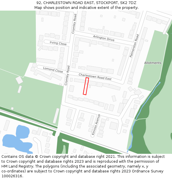 92, CHARLESTOWN ROAD EAST, STOCKPORT, SK2 7DZ: Location map and indicative extent of plot